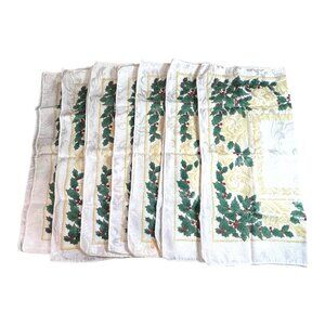 Set Of 6 Christmas Holly & Berry Tapestry Napkins Placemants Yellow Gold Scroll